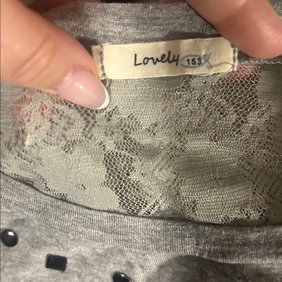 Gray Studded Women's Top with Lace Back - Medium - Picture 4 of 5